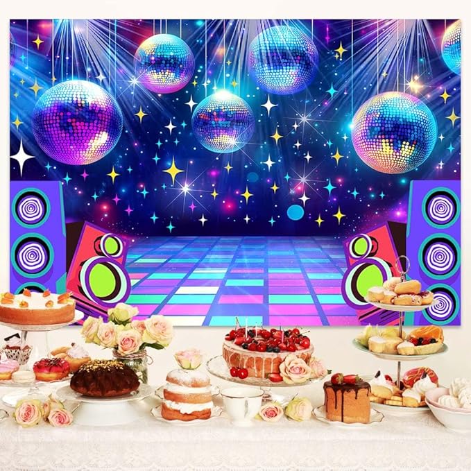 Dance Party Backdrop Retro 80s 90s Theme Stage Dance Ball Music Birthday Party Decoration DJ Photography Background 15 x 10 ft for Baby Shower Picture Photo Shoot Polyester Fabric,Multi1