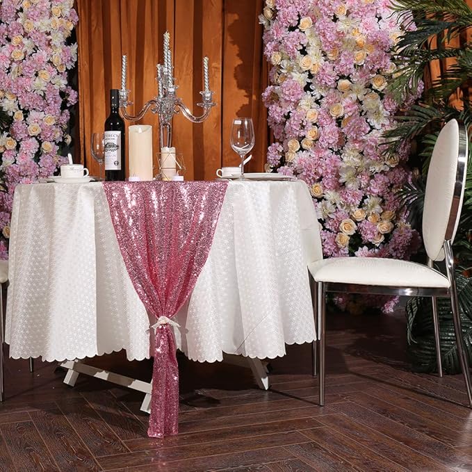 Eternal Beauty Fuchsia Pink Table Runner for Wedding, 2PCS-12x108 Sequin Table Runner Decorations for Birthday Parties, Banquets, Graduations,Christmas