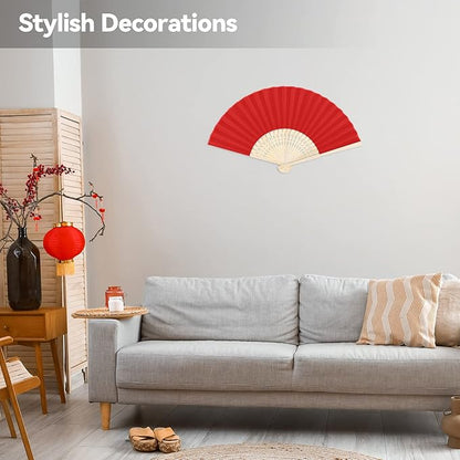 MCEAST 50 Pieces Silk Folding Fan with Bamboo Frames, Handheld Fan Folding Hand Fan Foldable Fan for Wedding Gifts, Party Favors, Home Decoration, Multicolor