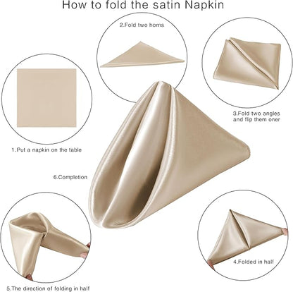 36 Pack Square Satin Dinner Napkins, 16x16 Inches Silky Soft Smooth Table Cloth Napkins for Restaurant Weddings Banquet Party Decoration, Khaki