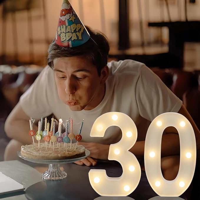Decorative Led Light Up Numbers, 30th Birthday Decorations, Warm White Led Numbers Lights, Lighted Marquee Number Sign for Sweet 30th Party Decor