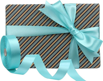 Lake Blue Solid Satin Ribbon 1 Inch 50 Yards Solid Polyester Fabric Ribbon for Gift Wrapping Wedding Christmas Baby Shower Birthday Party Decoration Handmade Immortal Flower Craft