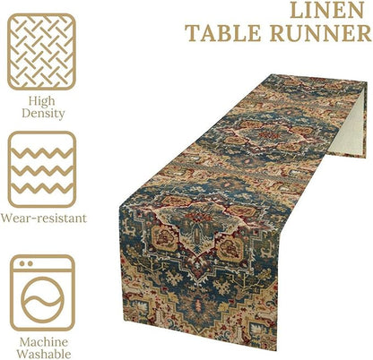 Boho Bohemia Style Table Runner, Country Rustic Farmhouse Vintahe Colorful Geometry Print Table Runner for Home Kitchen Dinner Party Holiday Decor, 13x108inch
