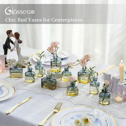 Glasseam Mini Bud Vases for Centerpieces: Clear Small Flower Vase Set of 20 Cute Tiny Glass Table Centerpieces Modern Wedding Birthday Party Baby Shower Dining Room Decoration Yellow Blue