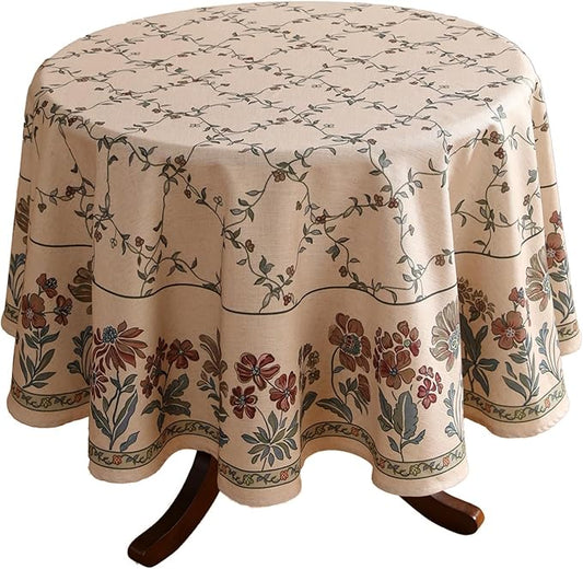patdrea Designer Vintage Linen Round Table Cloth,Durable Breathable Floral Tablecloth,Dacorative Table Covers for Kitchen Dining Tea Party,Holiday,Christmas,Thanksgiving,Diameter 55"-Oliveirad