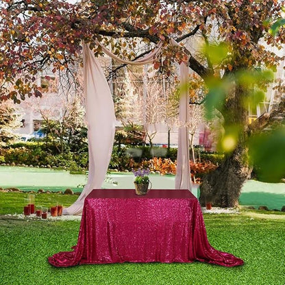 SquarePie Sequin Tablecloth 50 x 72 Inch Hot Pink Glitter Table Linen for Wedding Party