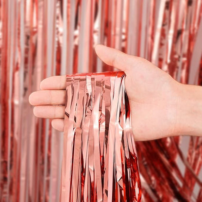 4 Pack Rose Gold Foil Fringe Backdrop Curtains, Tinsel Streamers Birthday Party Decorations, Fringe Backdrop for Graduation, Baby Shower, Gender Reveal, Disco Party