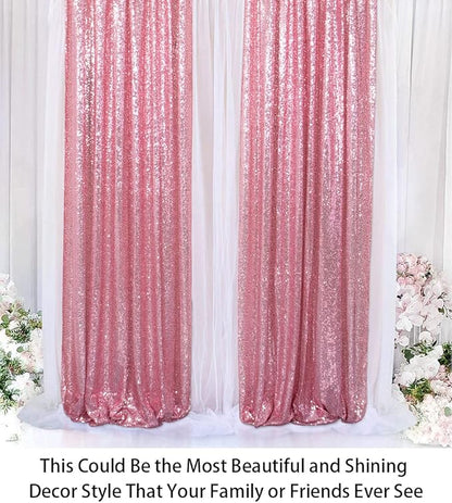 ShinyBeauty Sequin Backdrop Curtains 4 Panels Fuchsia Pink 2FTx8FT Sequin Fabric Photo Backdrop Curtains Fuchsia Pink Glitter Curtains for Party Baby Shower Studio Backdrop