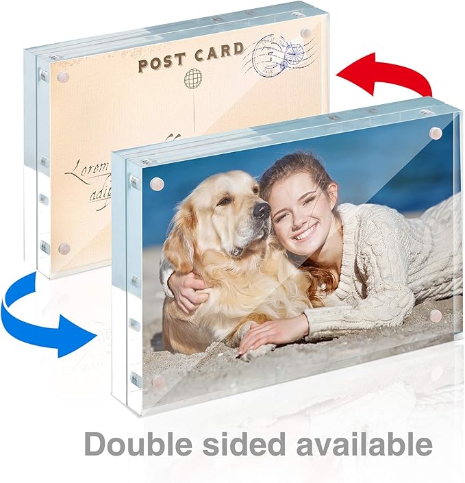 TWING 5 Pack 4 x 6 Acrylic Frame, Horizontal Magnet Double Sided 4x6 Picture Frame,12+12MM Thick Clear Frameless Desktop Display Self Standing Magnetic Acrylic Block Photo Frame