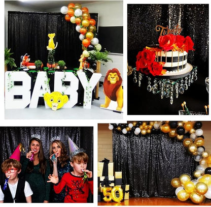 Poise3EHome Black Sequin Backdrop Curtains, 2 Panels 2FTx8FT Glitter Photo Booth Backdrop for Halloween Birthday Bachelorette Wednesday Twilight Party Decorations