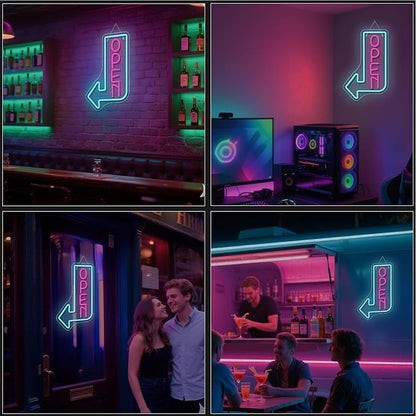 Looklight Blue Open Arrow Neon Sign Dimmale Neon Lights For Wall Decor Led Lights For Bars Stores Coffee Shop Hotel Window Outdoor Decor USB Powered 10 x15.75in