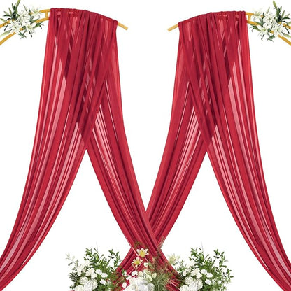 MLMC Red Wedding Arch Draping Fabric 1 Panel 29" x 20 FT Extra Long Gauze Drapes Sheer Backdrop Curtains 6.6 Yards Airy Outdoor Drapery Panels for Wedding Baby Shower Birthday Decor