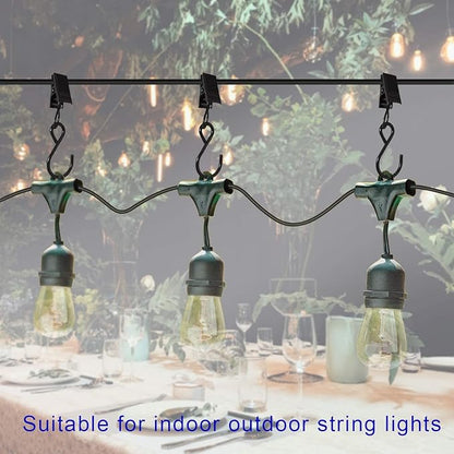 Stainless Steel S Hooks Curtain Clips, 50 Pack Hanging Party Lights Clips Hangers Gutter Photo, Art Craft Display, 2.4 Inch Long, Black
