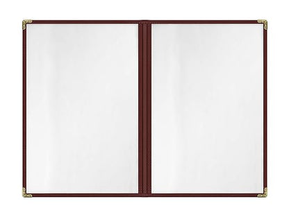 Goodsmart Restaurant Menu Covers – 25 Pack Burgundy 4-View 8.5" x 14", Side-Loading Vinyl & Plastic Menu Holders, Clear Menu Sleeves, Leather-Style Café Covers with Gold Corners