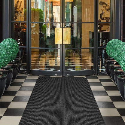 House, Home and More Indoor Outdoor Double-Ribbed Carpet Runner with Skid-Resistant Rubber Backing - Smokey Black - 3 Feet x 25 Feet