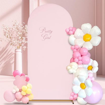 SoarDream Pink Wedding Arch Backdrop Cover 6.6FT Spandex Fitted Pink Wedding Arch Covers Round Top Chiara Arches Backdrop Cover Fabric for Baby Shower Balloon Party Decoration