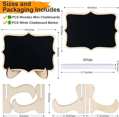 Herda 18 PCS Mini Chalkboard Signs with Easel Stand, Wooden Blackboard Labels for Wedding Celebration, Name/Place Cards, Food Labels for Party Buffet, Reusable Signs/Message Boards/Table Numbers etc.