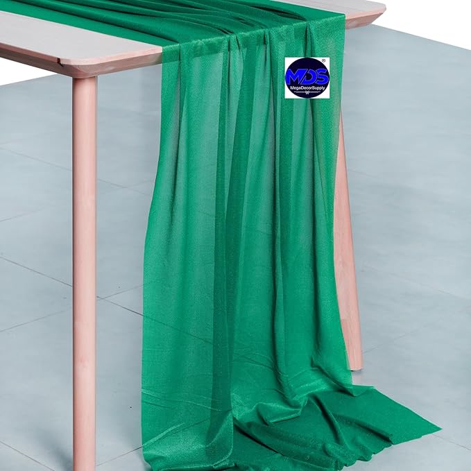 MDS Halloween Chiffon Table Runner - 12 Pack, 29 x 170 Inches, 14ft Each - Sheer Spooky Table Runners for Haunted House Parties, Trick-or-Treat Tables, Witchy Décor, Wedding & Events - Emerald Green