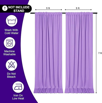 DWCN 10x7 FT Backdrop Curtains for Parties, Photography Backdrop Drapes with Rod Pockets for Wedding Decorations Stage Birthday Family Gatherings, 2 Panels 5ft x 7ft, Lavender