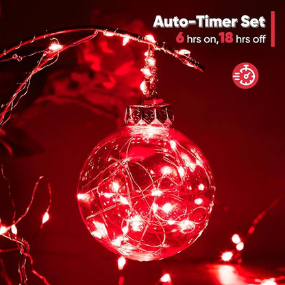 1 Pack 32.8 Ft. Battery Operated Outdoor String Lights with Remote & Timer, LED Red Fairy Lights, Waterproof Twinkle Lights for Bedroom, Dorm, Mason Jar, Wedding, Party, Christmas