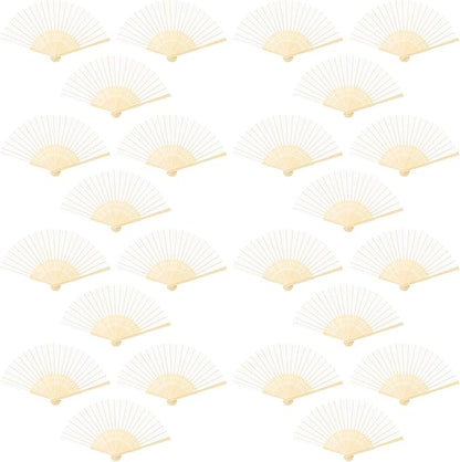 URATOT 24 Pieces White Folding Fans Silk Bamboo Folding Fans Handheld Fan for Wedding, Party Decoration