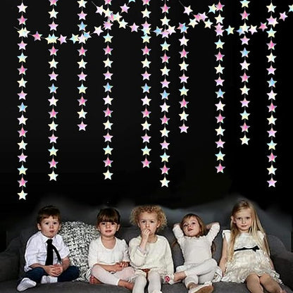 Iridescent Disco-Holographic Party-Decorations Christmas Garland - 62ft Twinkle Little Star Streamers Hanging Banner,Wedding Birthday Bachelorette Baby Bridal Shower Decor Hugtmr