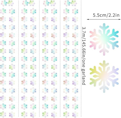 Snowflake-Snow Iridescent-Holographic Christmas Party-Decoration Garland - 52ft Winter Wonderland Frozen Ornaments Hanging Paper Streamers,New Years Birthday Baby Shower Dance Ceiling Decor Hugfond