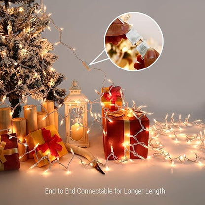 PhilzOps Christmas String Lights, 69.6ft 300Ct White Christmas Tree Lights Connectable, 120V UL Certified Incandescent Warm String Lights, White Wire Xmas Lights for Home Wedding Party, Warm White