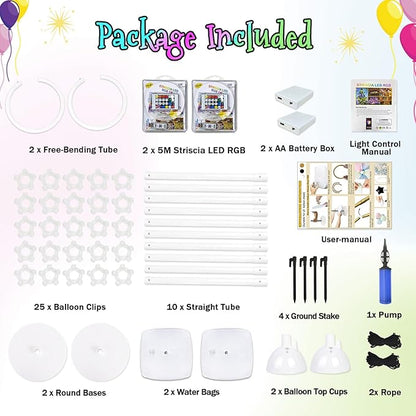 AerWo Lighted Balloon Arch Kit 8.2FT & 6FT, Free Bending Top Half Balloon Arch Stand with Base, Floor Frame for Wedding Birthday Party Baby Shower Yard Lawn Home Halloween Decorations