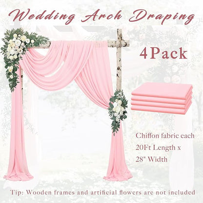 4 Panels Wedding Arch Draping Fabric 20Ft Length x 28" Width Light Pink Arch Drapes Chiffon Fabric Sheer Curtains Backdrop for Party Bridal Decor Wedding Ceremony Ceiling Stage Reception Decorations