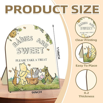 Classic Winnie Baby Shower Welcome Sign, Classic Pooh Babies are Sweet Please Take A Treat Sign, Cute Animals Decor Welcome Sign, Birthday Party Decor Supplies 9 * 11IN