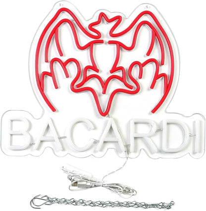 Bacardi Rum neon commercial sign for bar wall decor，USB Powered Decorative Bar Open Sign for Home Bar Store Party Decor，Neon Lights for Man Cave