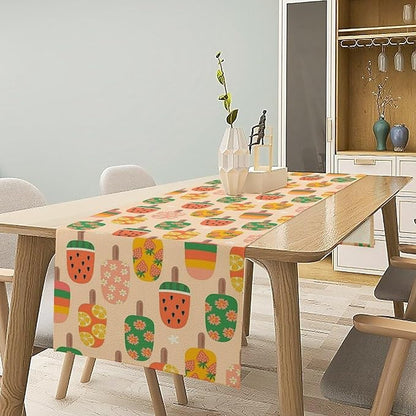 Summer Popsicles Table Runner, Colorful Cute Ice Cream Childish Seasonal Dinner Runner for Party Holiday Home Kitchen Dining Table Decor 13"x90"