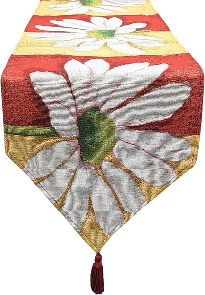 Tache Home Fashion DB9046TR-13X48 Colorful Red & Yellow Daisy Flower Loves Me Not Tapestry Table Runner 48 Inch