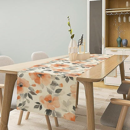 Floral Fall Table Runner, Rustic Watercolor Orange Flowers Seasonal Summer Autumn Table Runner for Kitchen Dinning Table Runner Decor Home Wedding Party Holiday, 13x90 Inch