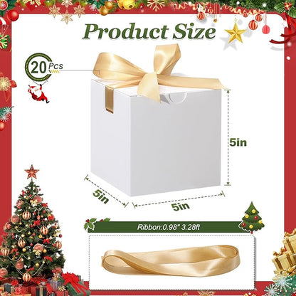 DOYIDE Small Gift Boxes, 20 Pack 5x5x5 Inch White Elegant Paper Boxes with Ribbons, Crafting, Christmas Gift Box Wedding Party Favor, Cupcake, Candy, Bridesmaids Proposal Box