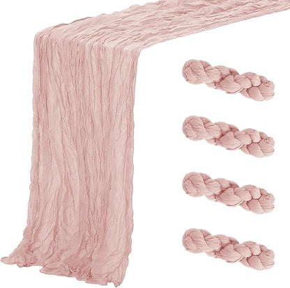 Aktor 4 Pack Dusty Pink Table Runner Boho Cheesecloth Table Runner Semi Sheer Gauze Fabric Runners for Wedding Birthday Baby Shower Party Boho Table Decoration（Dusty Pink）