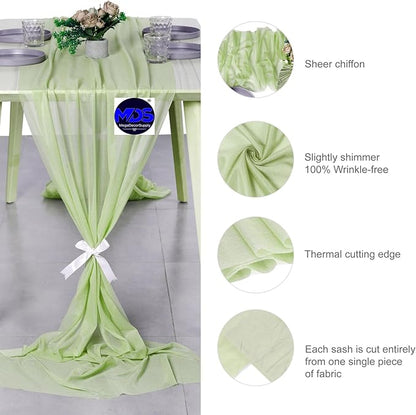 MDS Halloween Chiffon Table Runner - 20 Pack, 29 x 170 Inches, 14ft Each - Sheer Spooky Table Runners for Haunted House Parties, Trick-or-Treat Tables, Witchy Décor, Wedding & Events - Sage Green