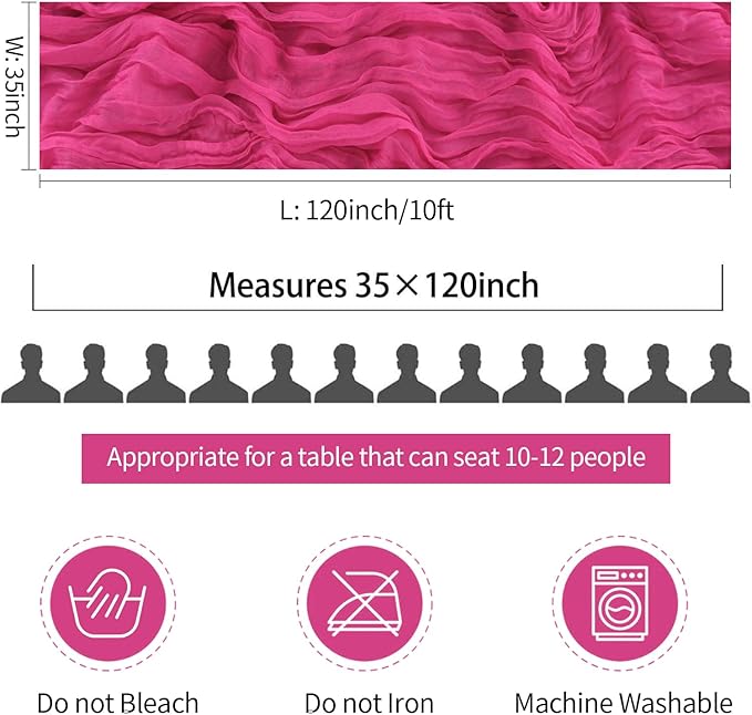 6 Pack Hot Pink Cheesecloth Table Runner Summer Sheer Fuschia Cheese Cloth Table Runner Boho Gauze 120 Inches Summer Table Decorations for Weddings Bridal Baby Shower Birthday Parties