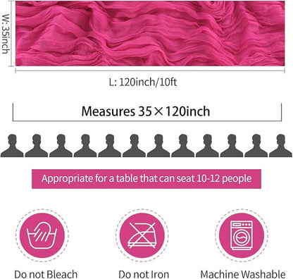 6 Pack Hot Pink Cheesecloth Table Runner Summer Sheer Fuschia Cheese Cloth Table Runner Boho Gauze 120 Inches Summer Table Decorations for Weddings Bridal Baby Shower Birthday Parties