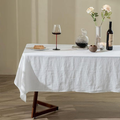 Talasily Linen Tablecloth 100% Pure Linen Table Cloth 60x108 Inches Rectangle Tablecloths Washable Cloths for Kitchen, Dining, Buffet Parties, Holidays, Picnic, Weddings and Restaurants-White