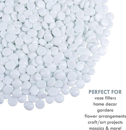 Galashield Flat Glass Marbles for Vases White Glass Gems Beads Pebbles Vase Filler (1 LB, Approx. 105 PCS)