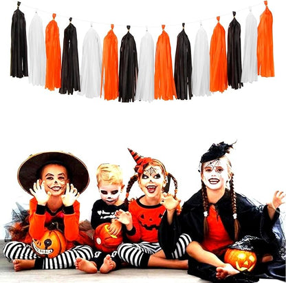 Black-White Orange Halloween Party-Decorations Tassel-Garland - 15pcs Graduation 2025 Supplies Tassels, Birthday Wedding Baby Bridal Shower Decor Panduola