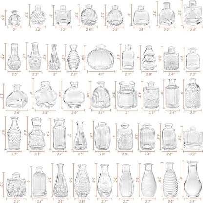 65PCS Glass Bud Vase Set, Different Small Vases for Flowers, Clear Centerpieces, Mini in Bulk Rustic Wedding Decorations, Vintage Look Home Table Flower Decor