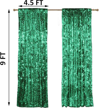 HH 9x9FT Green Big Sequin Backdrop Curtains, Sequin Photo Backdrop Payette Backdrop Curtain Panels, Shimmer Fabric Photography Backdrop for Wedding Party Christmas Decoration