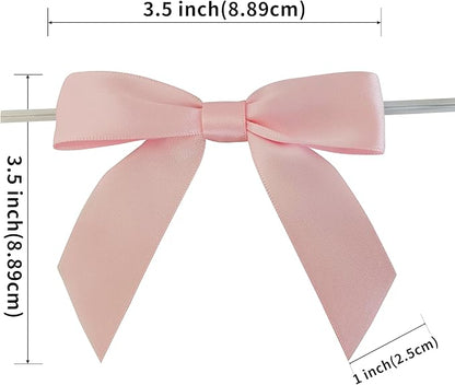 50pcs 3-1/2" Light Pink Satin Ribbon Bows with Twist Ties for Gift Wrapping Packing Wedding Big Ribbon Bows for Accessories Decoration (Lt.Pink)