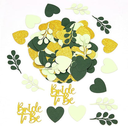 200PC Sage Green Bachelorette Party Decorations Bridal Shower Confetti for Tables Heart and Sage Bride to Be Table Scatters for Engagement Wedding Decor Party Supplies