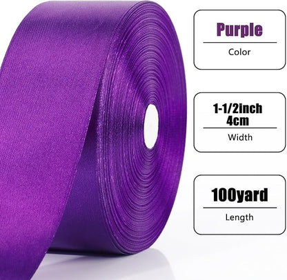 NESCCI 100 Yards Ribbon,1-1/2 Inch Purple Satin Ribbon,Single Face Satin Ribbons,Perfect for Gift Wrapping,Wedding Decoration,Handmade Bows,Wrapping Bouquet, Halloween, Christmas