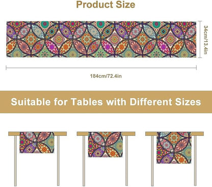 Boho Floral Table Runner,Colorful Flower Retro Bohemian Table Cloth Kitchen Dining Table Home Party Decoration 13x60 Inch