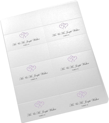 Linked Hearts Printable Place Cards, Lavender (Choose Color), Set of 60 (10 Sheets), Laser & Inkjet Printers - Wedding, Party, Dinner, and Special Events - Made in the USA